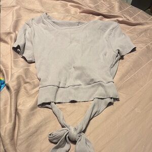 Women's Ribbed Tie-Front Top - Light Gray/Purple